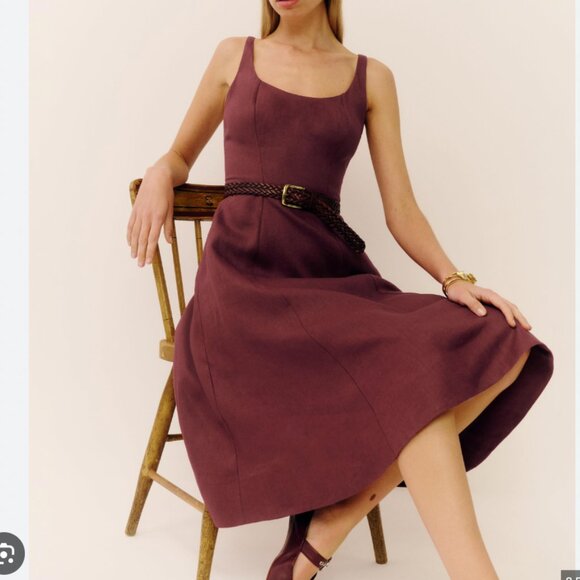 Reformation Manolia Linen Mini Dress in Chianti sz0